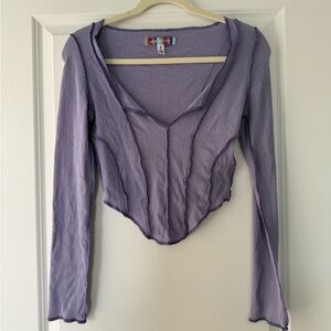 Urban Outfitters Lavender Ribbed V-Cut Long Sleeve Top